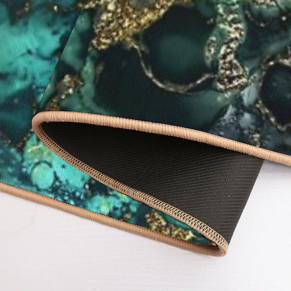 Gold Indigo Faux Malachite Marble Bath Mat