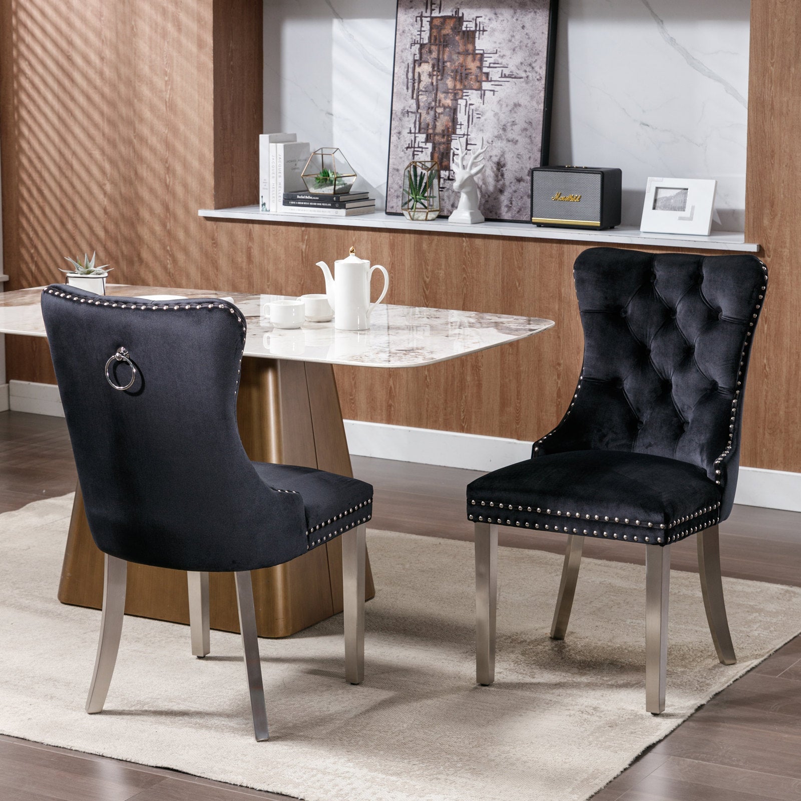 Nikki Collection Modern Tufted Solid Wood Velvet Upholstered Dining Chair with Chrome Legs