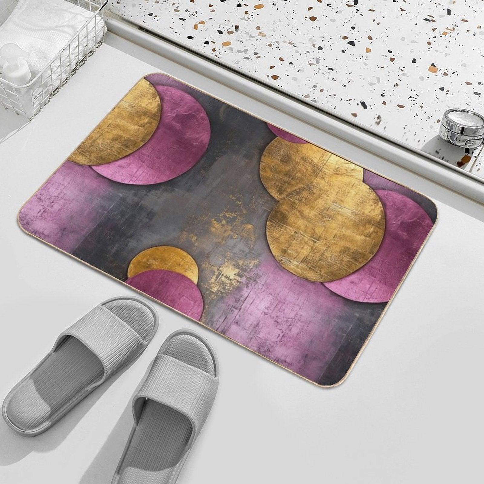 Vintage Geometric Circles – Abstract Gold & Teal Ar  Repositionable Bath Mat