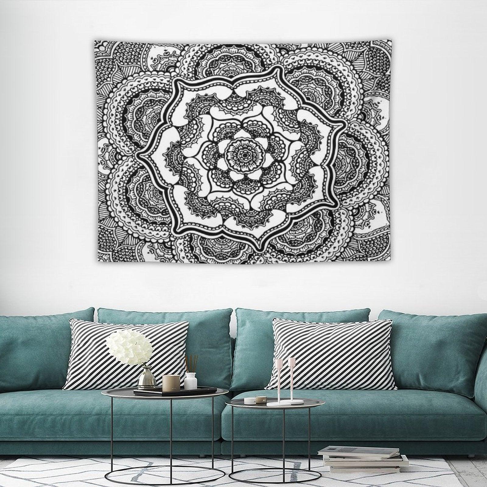 Spring Lotus  Abstract  Black And White Tapestry