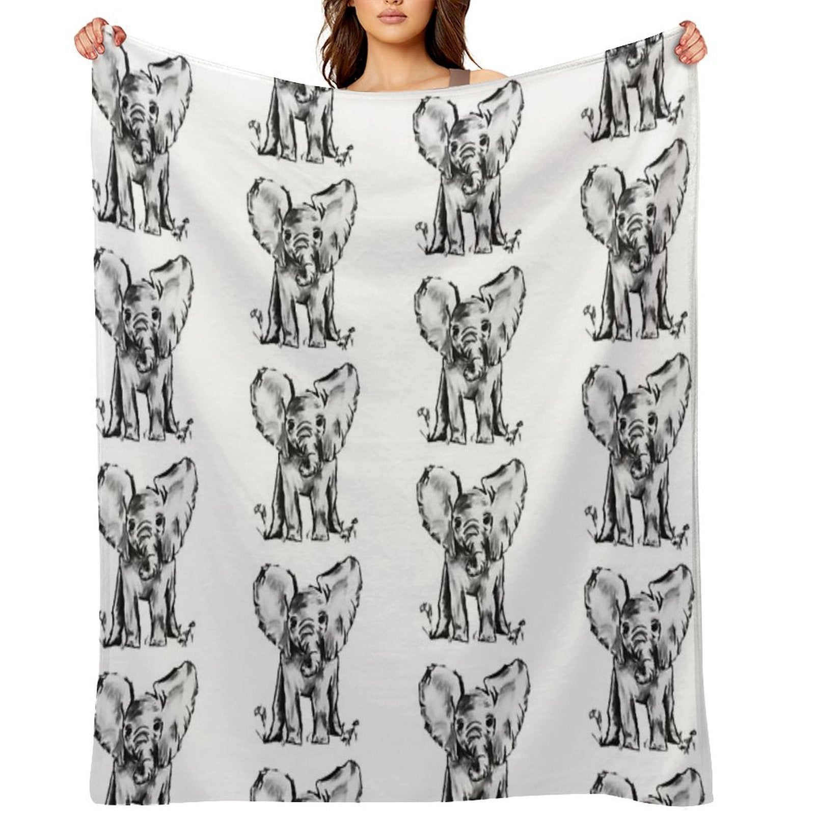 Black And White Elephant Machine-washable Throw Blanket