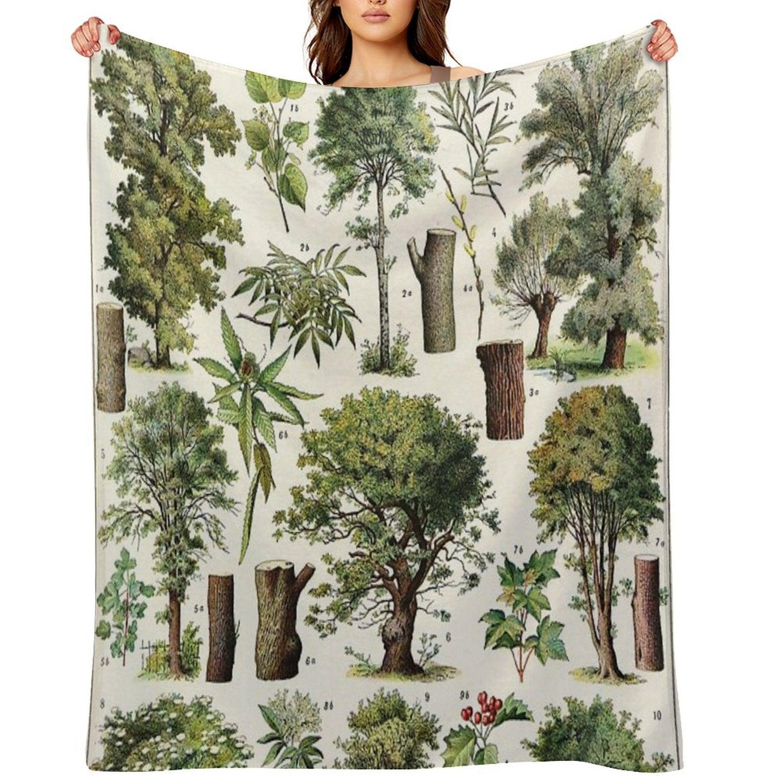 Adolphe Millot - Arbres A - French Vintage Botanical Poster Throw Blanket