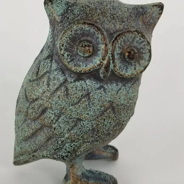 Cast Iron Owl in Antique Green, Blue Rustic Finish