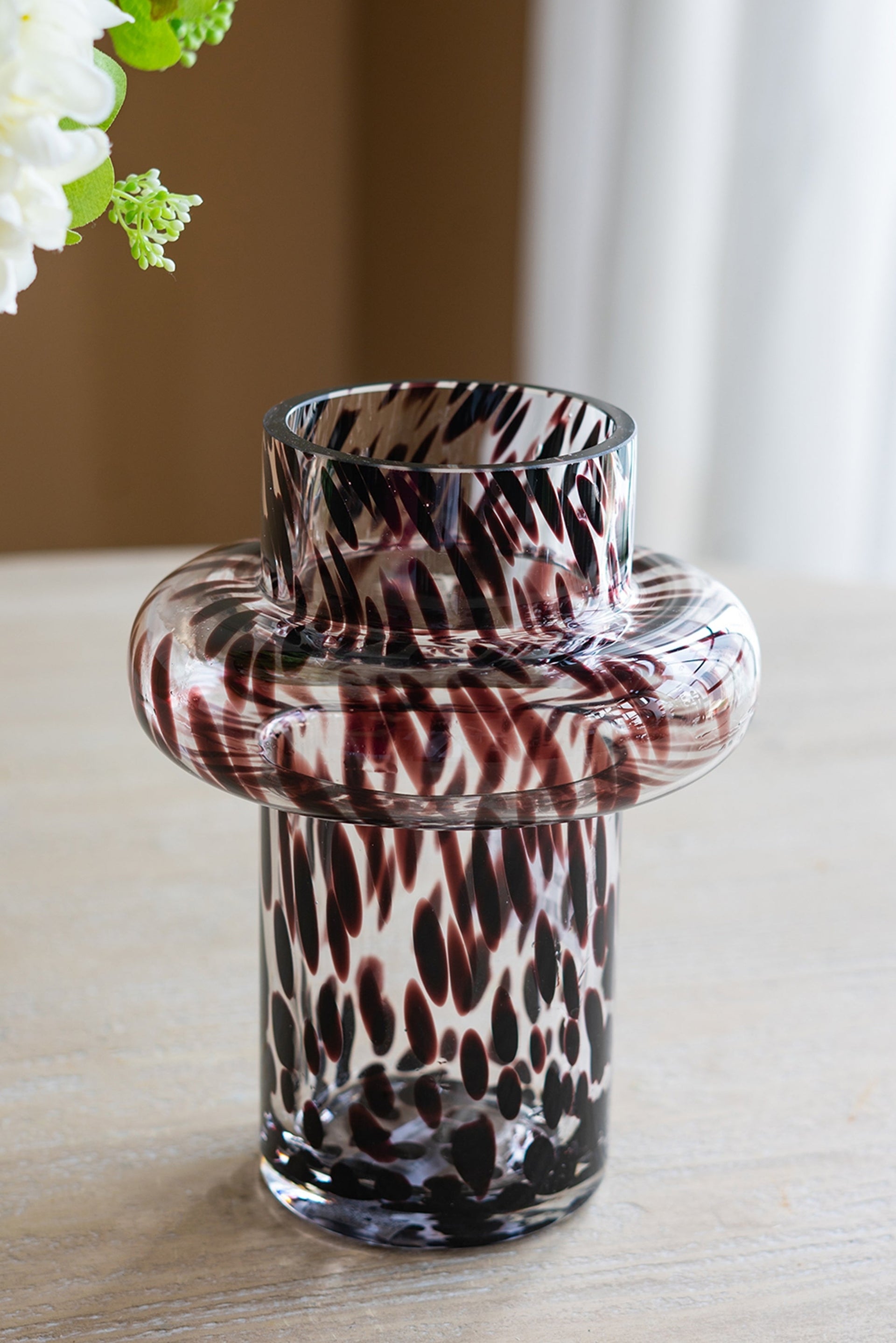 Clear Glass Accent Vase with Artistic Amber Spots for Home Decor and Display