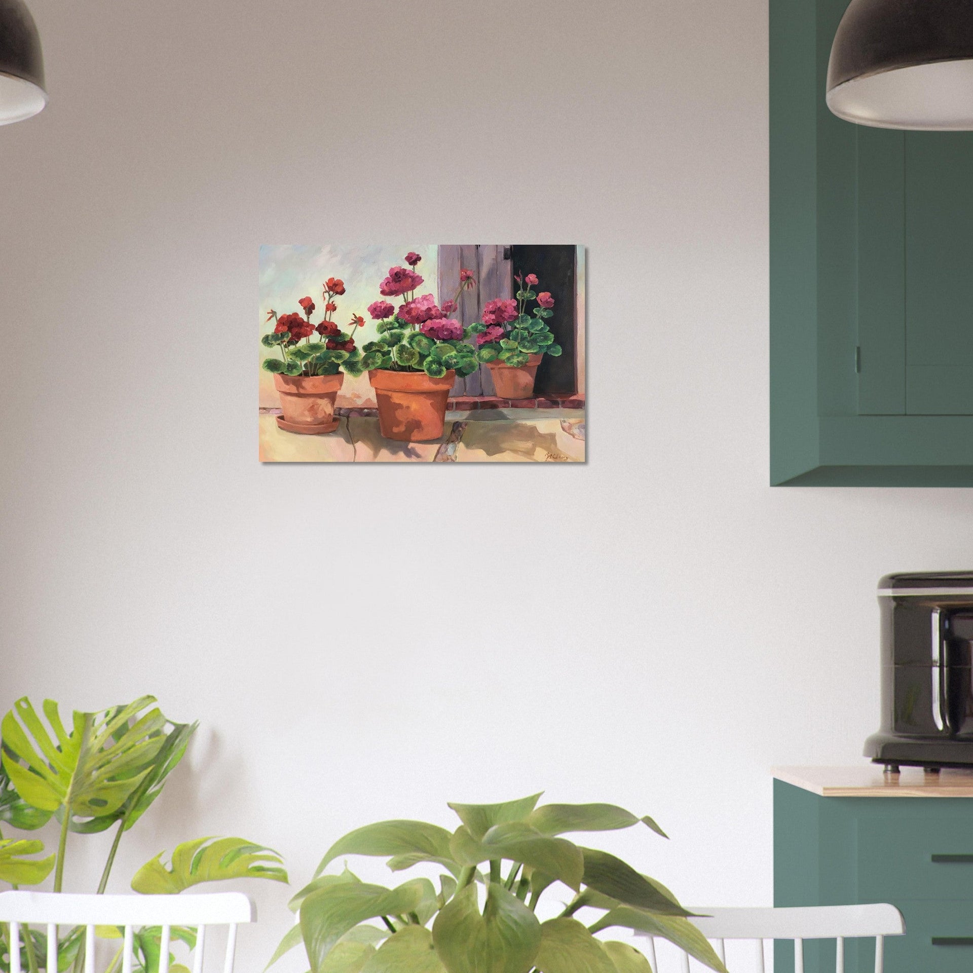 'Potted Red Geraniums Series 2' Floral I 16x24 Museum-Quality Matte Paper Poster I Original Artwork by American Artist Barbara Cleary
