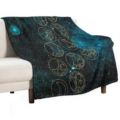 Time Lord Words in Gold on Teal Stellar Background Wrinkle-free Throw Blanket