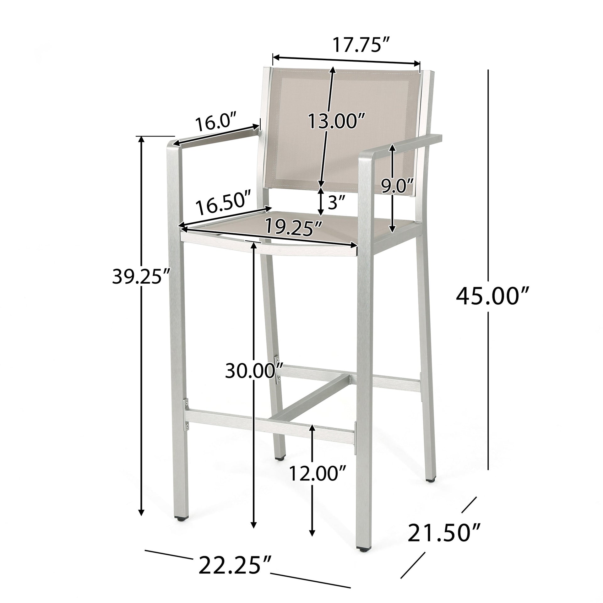 29.5' Outdoor Rust-Proof Aluminum Barstools with Grey Mesh Backrest and Seat, Set of 2