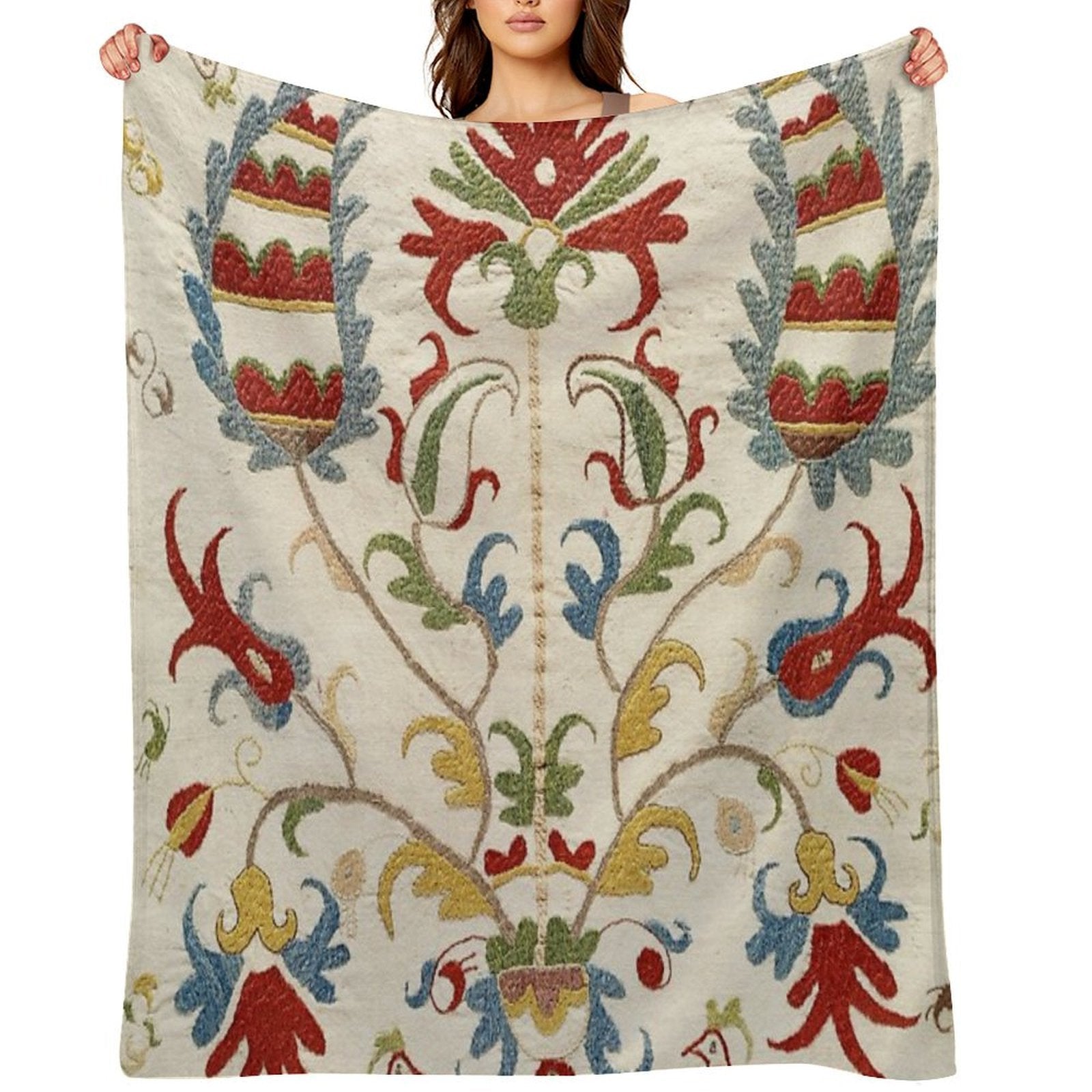 Vintage Bohemian Suzani 4 Machine-washable Throw Blanket