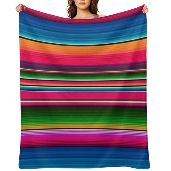 Mexican Blanket Striped Fiesta Serape Travel-friendly Throw Blanket