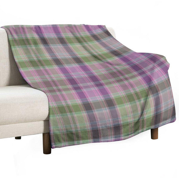 Green And Lilac Tartan Plaid. Throw Blanket