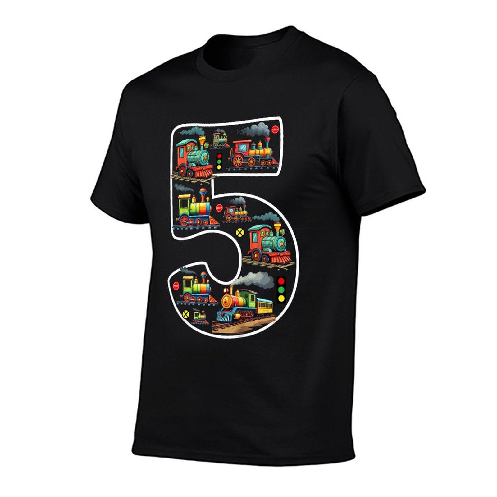 Kids 5 Year Old Boy Trains Birthday 5th Birthday Locomotive Train T-Shirt