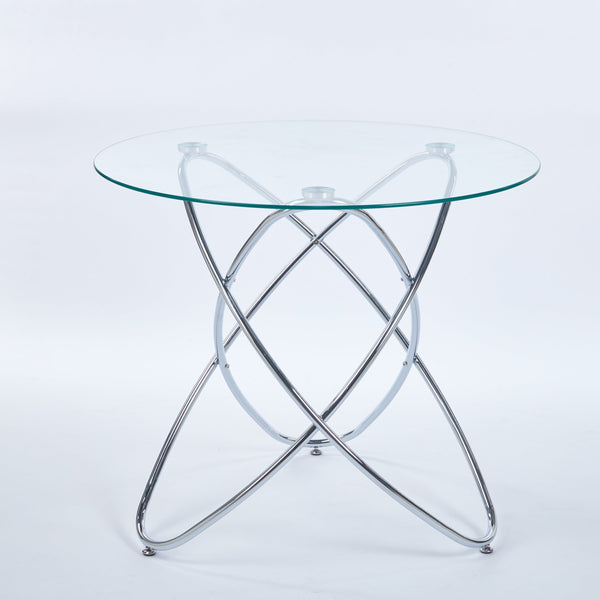 Modern Metal-Leg Dining Table with Tempered Glass Top, Space-Saving Kitchen Table