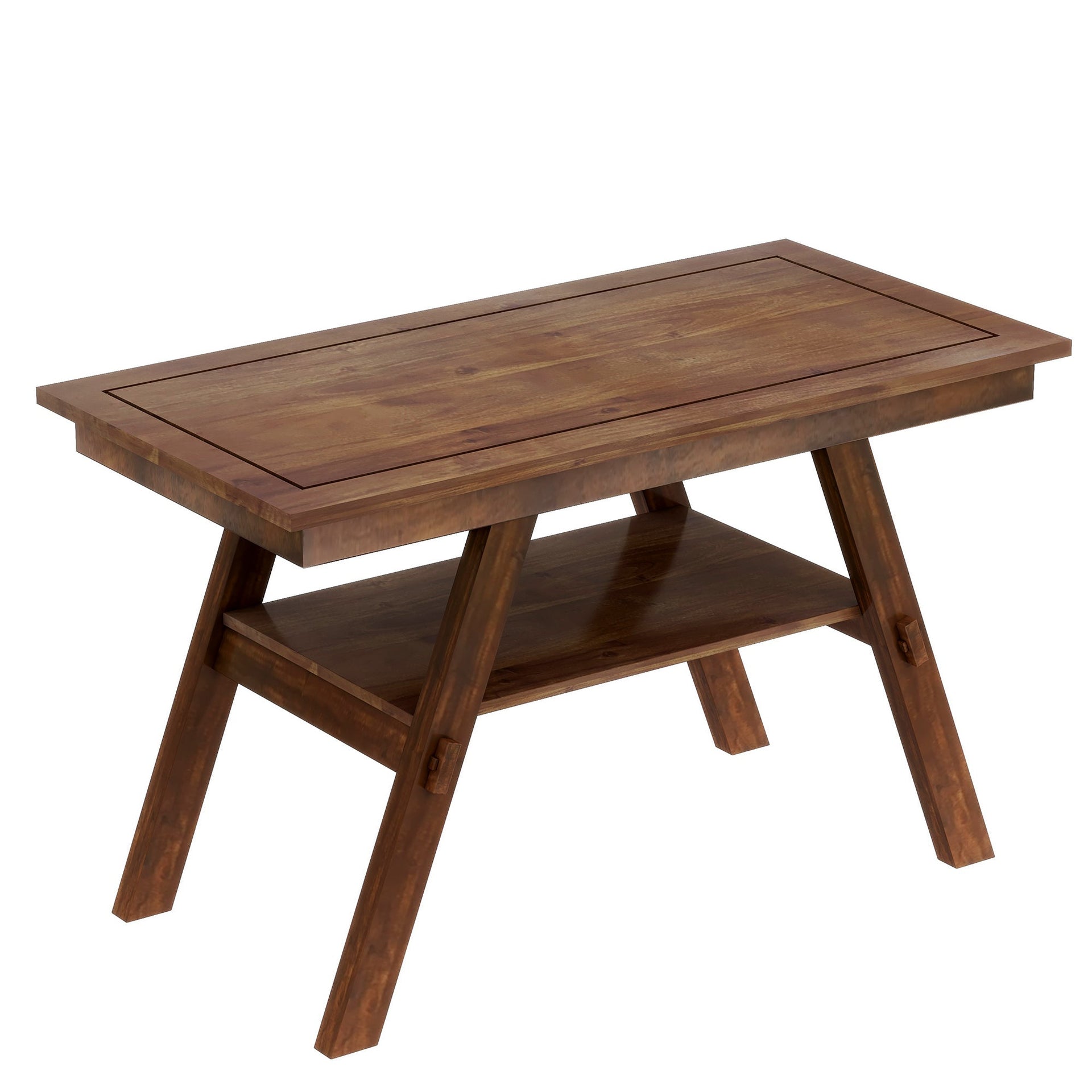 6-Piece Wood Counter Height Dining Table Set with Storage Shelf, Kitchen Table Set with Bench and 4 Chairs,Rustic Style, Walnut+Beige Cushion