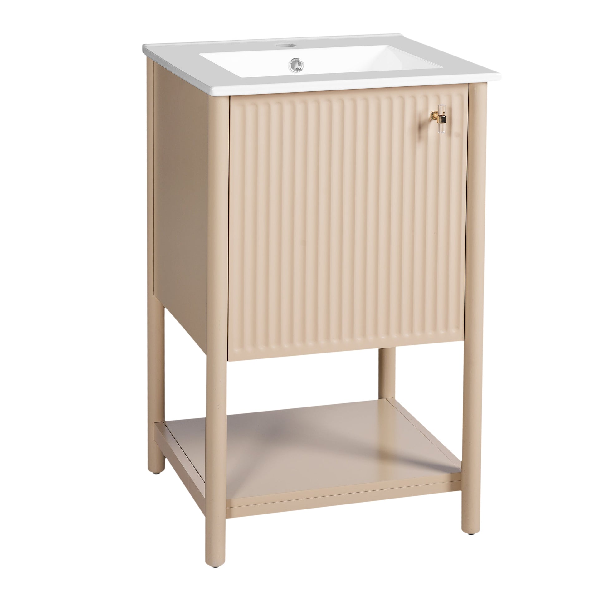 20-inch Bathroom Vanity with Ceramic Sink, Freestanding Single Vanity Set with Soft Closing Door,  French Style.