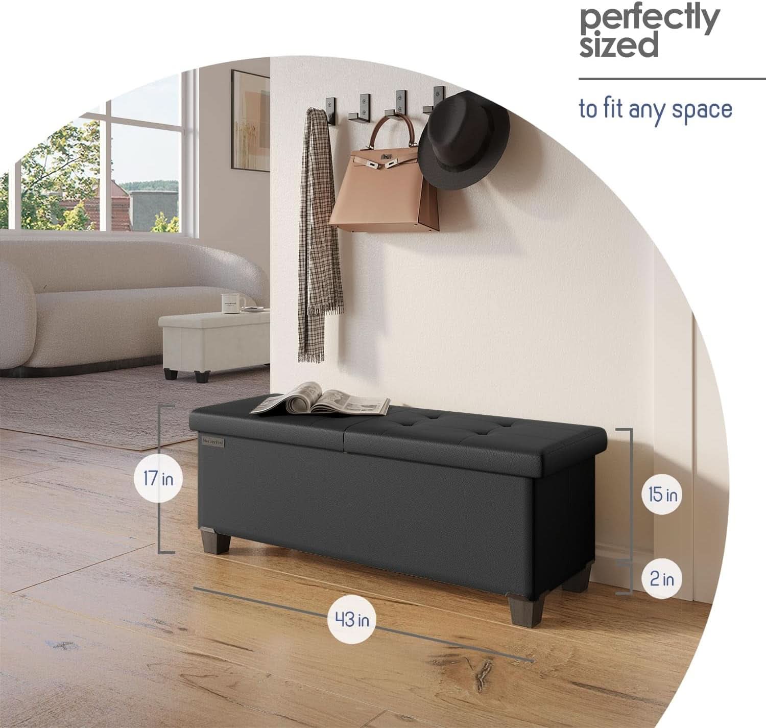 Black Forty ThreeInch Premium Multifunctional Storage Ottoman Bench