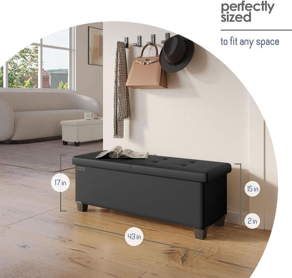Black Forty ThreeInch Premium Multifunctional Storage Ottoman Bench