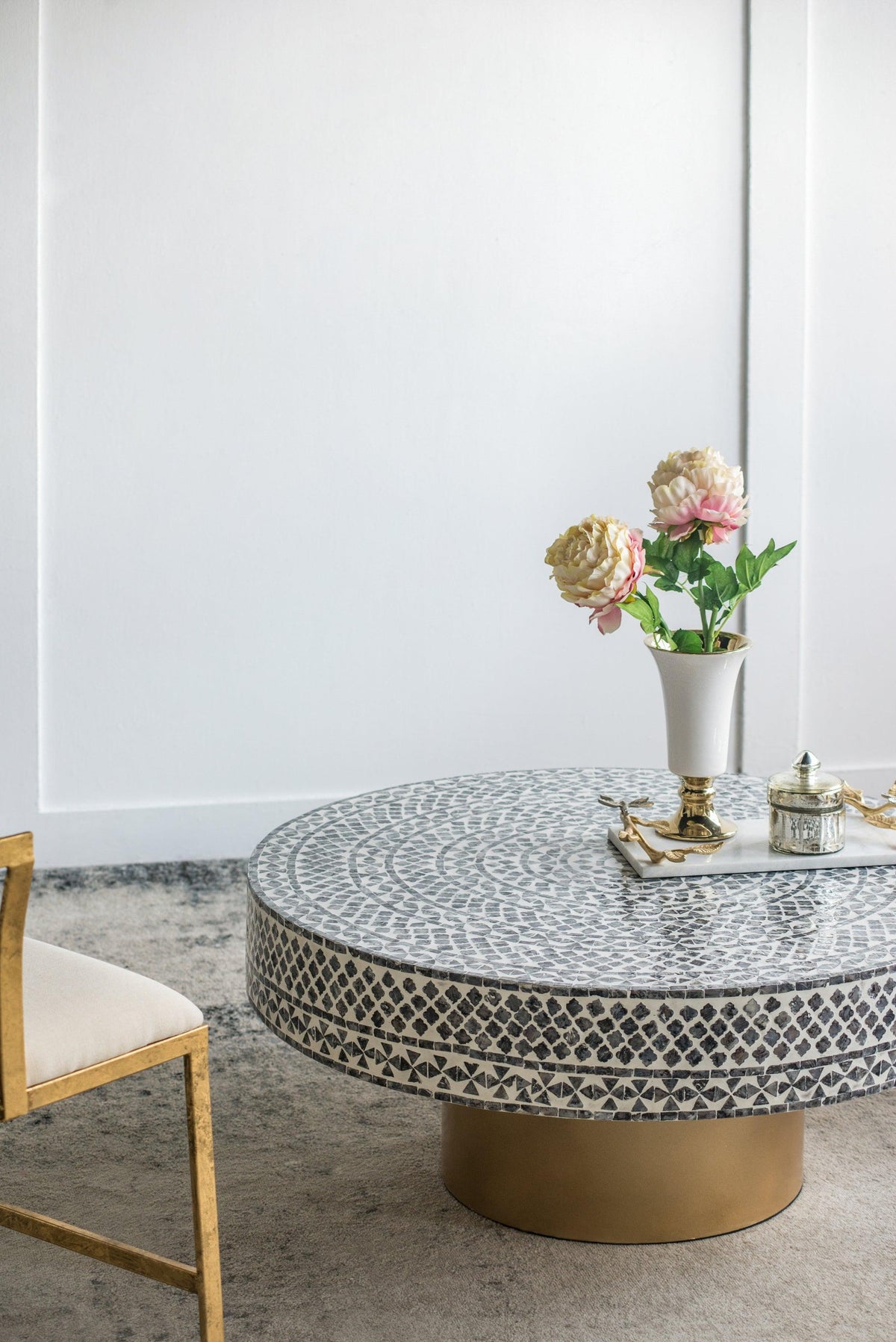Modern Boho Round Capiz Coffee Table with