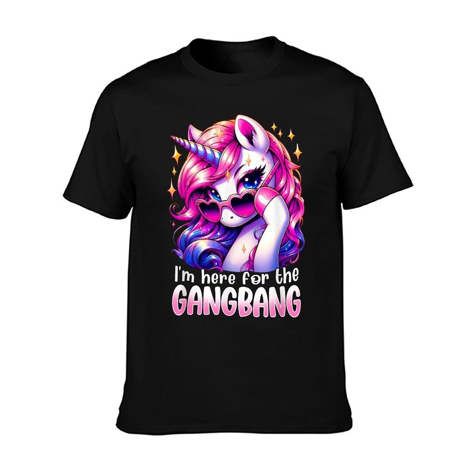 Embarrassing Crude Humor Adult Raunchy Gag I'M HERE FOR THE GANGBANG Funny Inappropriate Sex Humor Joke Unisex-Adults Purple T-Shirt