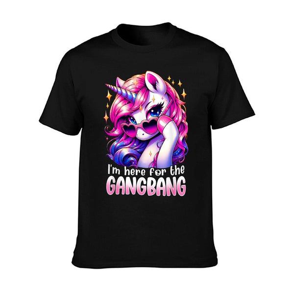 Embarrassing Crude Humor Adult Raunchy Gag I'M HERE FOR THE GANGBANG Funny Inappropriate Sex Humor Joke Unisex-Adults Purple T-Shirt