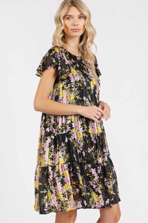 New Summer Flower Print Round Neck Flutter Sleeve Tiered Dress For Women – Feminine, Trendy, Romantic & Flattering Design