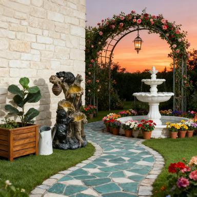 Resin Bear and Beehive 3 Tier Outdoor Fountain 22 Inch