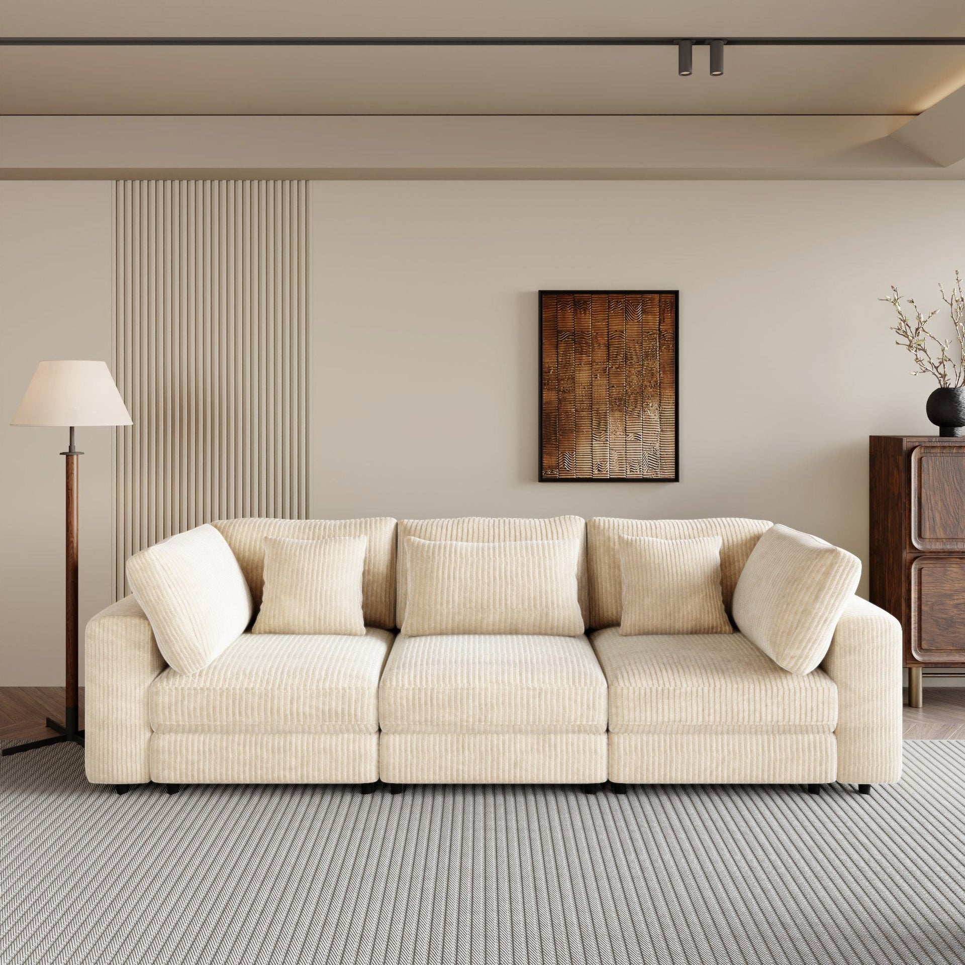 105'' 3 Seater Sofa with Removable Back Cushions and 5 Pillows , for Living Room, Apartment, Spacious Space