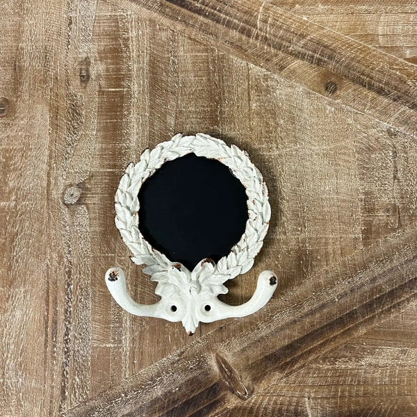 PEWTER WALL HOOK IN ANTIQUE WHITE FINISH