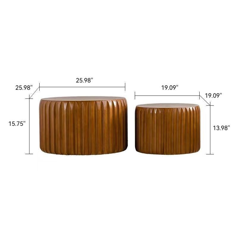 Set of 2nWalnut Fluted Nesting Coffee Table Set – Mid-Century Modern Round Tables