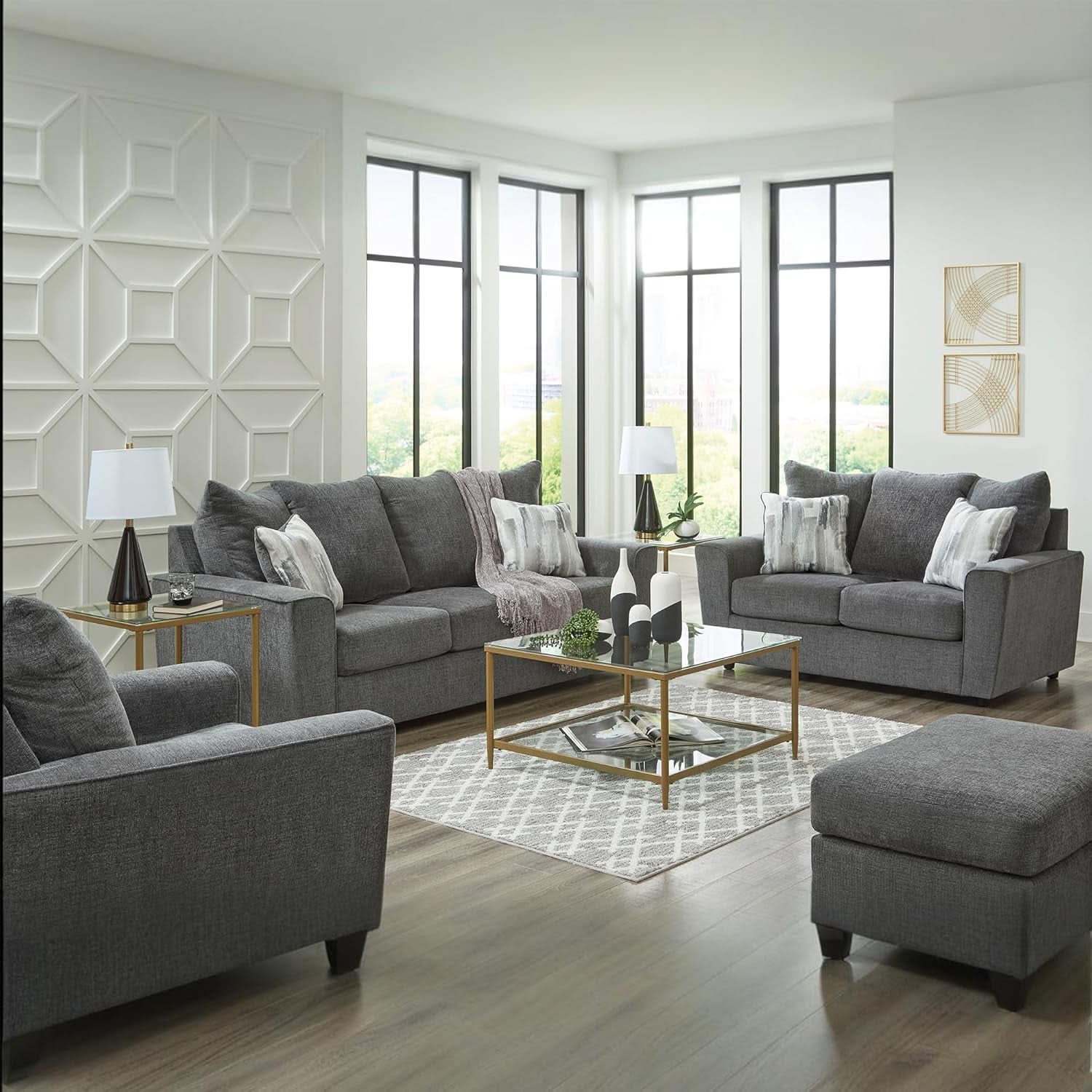 Stairatt Rectangular Gray Upholstered Ottoman Cushioned