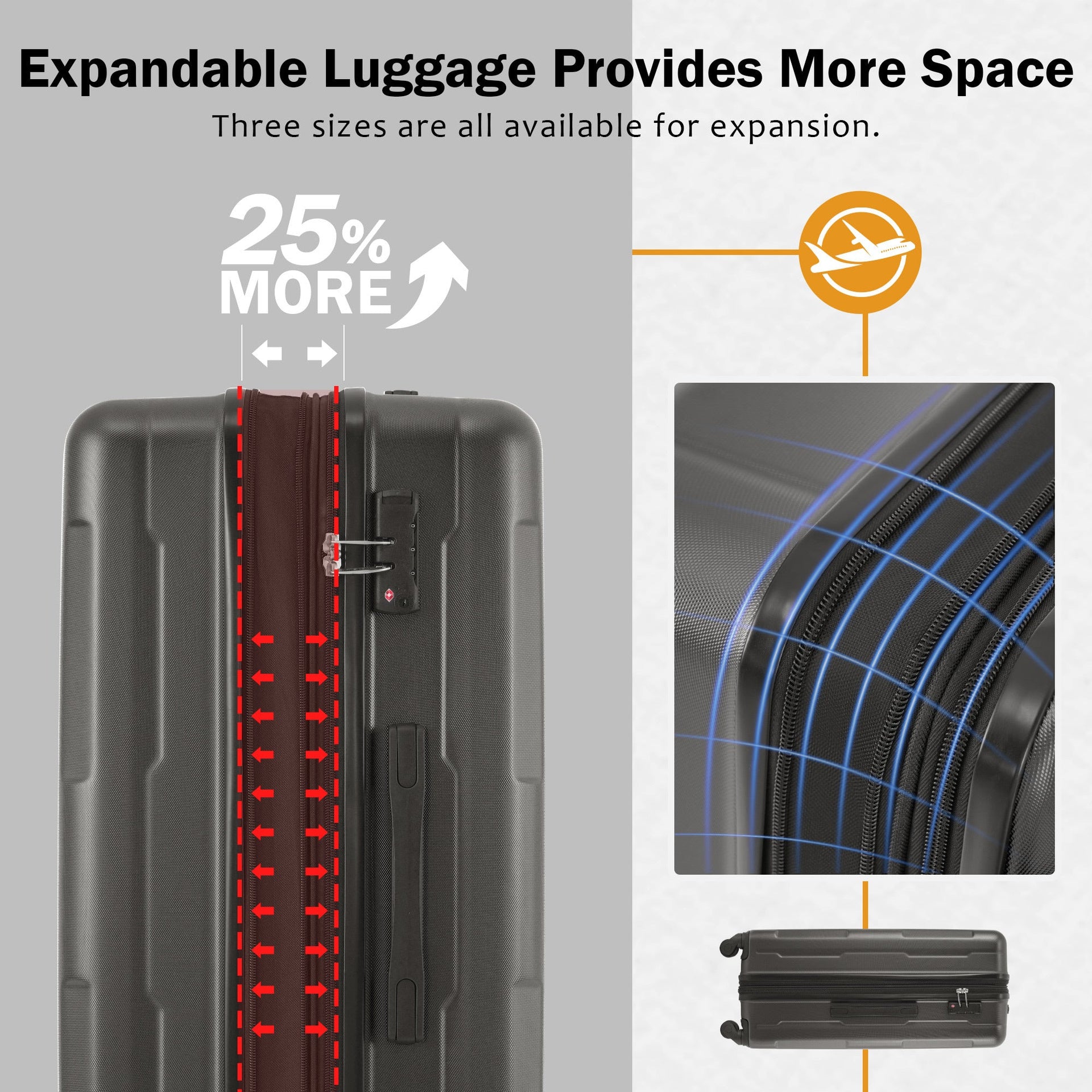 2 Piece Luggage Set with Bags Expanable Spinner Wheels ABS Lightweight Suitcase with TSA Lock 20inch+28inch
