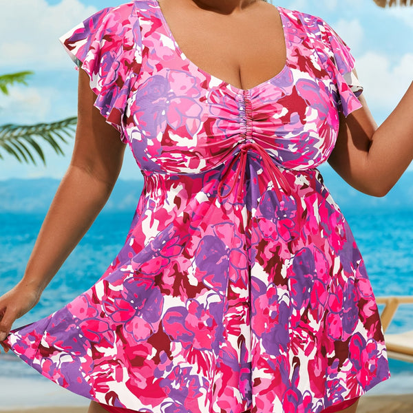 Bikini Floral Print Bandeau V Neck 2 Piece Swimsuit for Women – Stretchy Vacation Bikini Set with Soft Polyamide Fabric – Stylish Summer Swimwear for Beach Holidays Pool Lounging and Resort Getaways