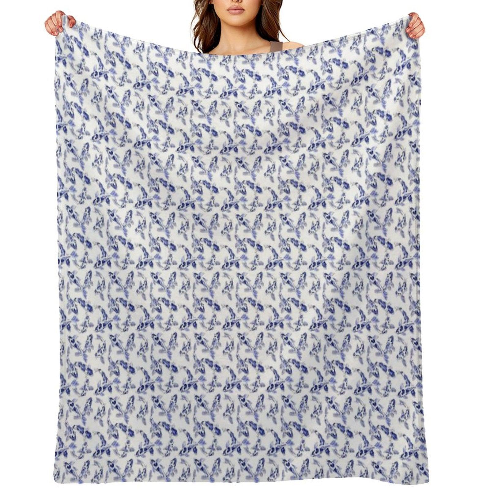Blue And White Koi Fish Artwork – Zen Wall Decor for Home & Office Throw Blanket
