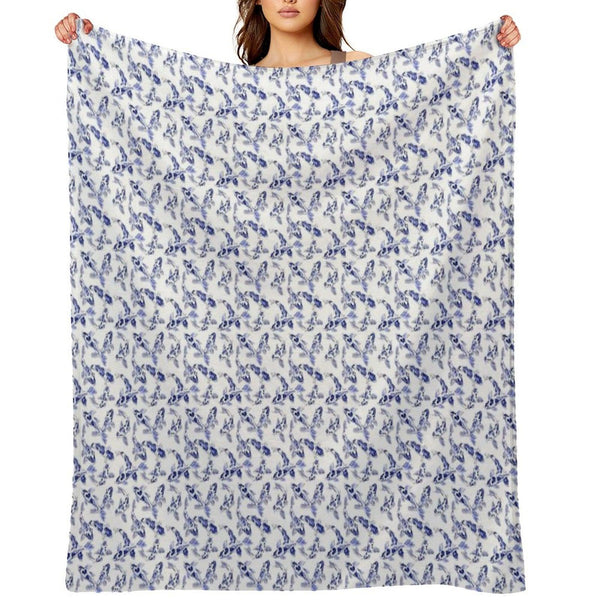 Blue And White Koi Fish Artwork – Zen Wall Decor for Home & Office Throw Blanket