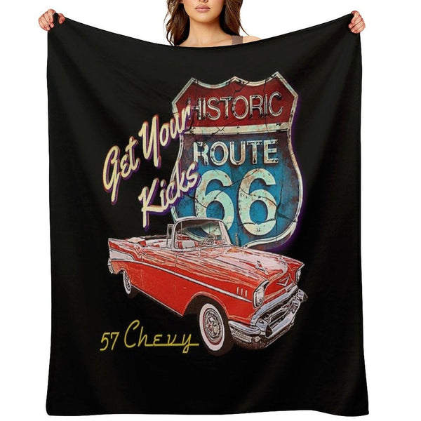 1957 Chevy Bel Air Vintage Retro Classic Car Street Hot Rod Antique Route 66 Design Throw Blanket