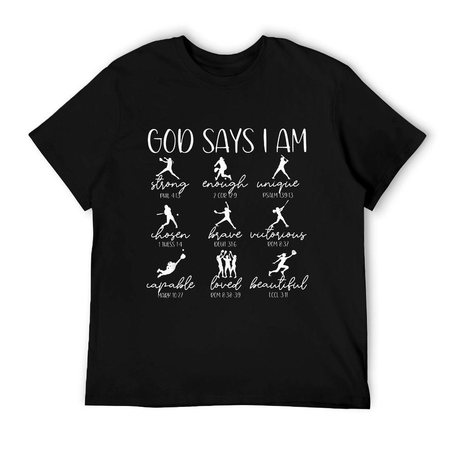 God Says I Am Bible Verse Religious Christian Softball Girls T-Shirt