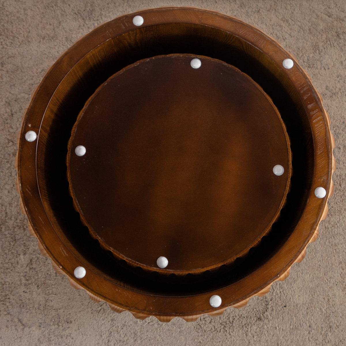 Set of 2nWalnut Fluted Nesting Coffee Table Set – Mid-Century Modern Round Tables