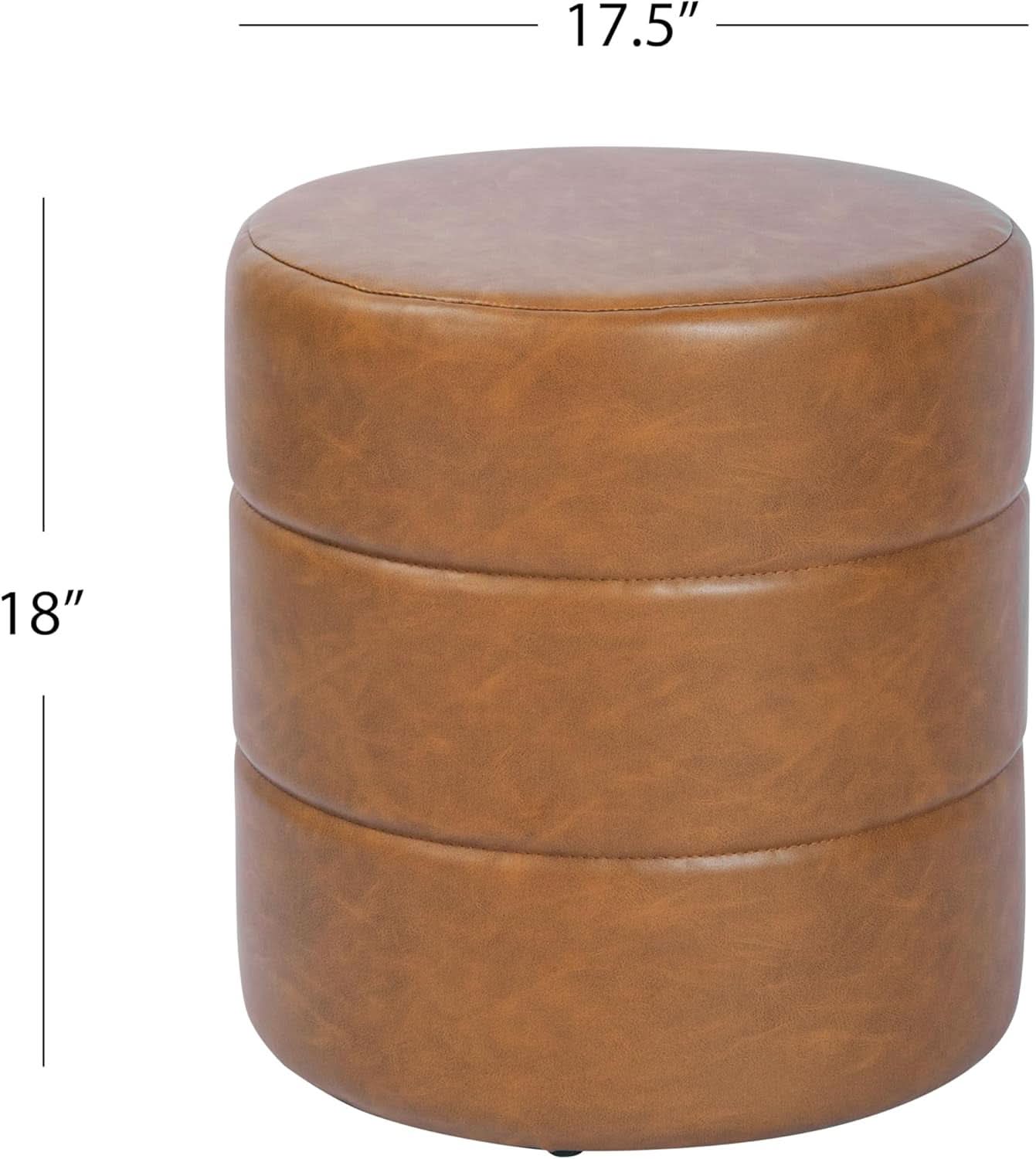 Round Upholstered Faux Leather Ottoman Footrest Camel