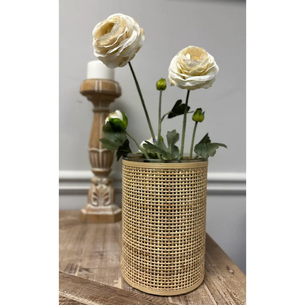 WEAVED RATTAN WRAPPED GLASS VASE/CANDLE HOLDER