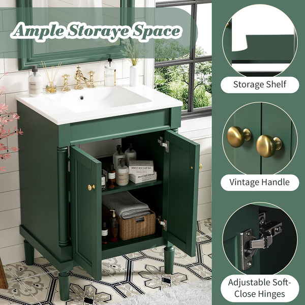 Modern Bathroom Vanity with Top Sink and 2-Tier Large Storage Shelves Cabinet