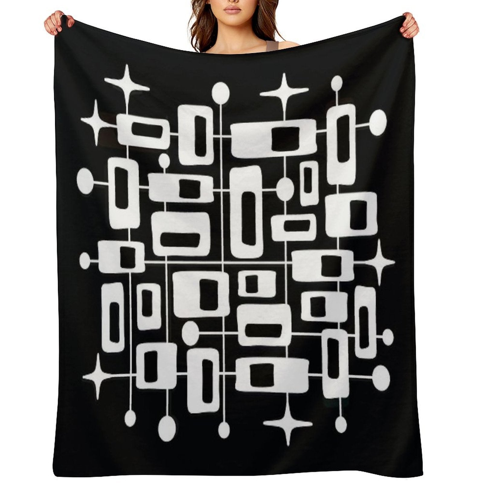 Mid Century Modern Cosmic Abstract Geometric Pattern Premium Throw Blanket