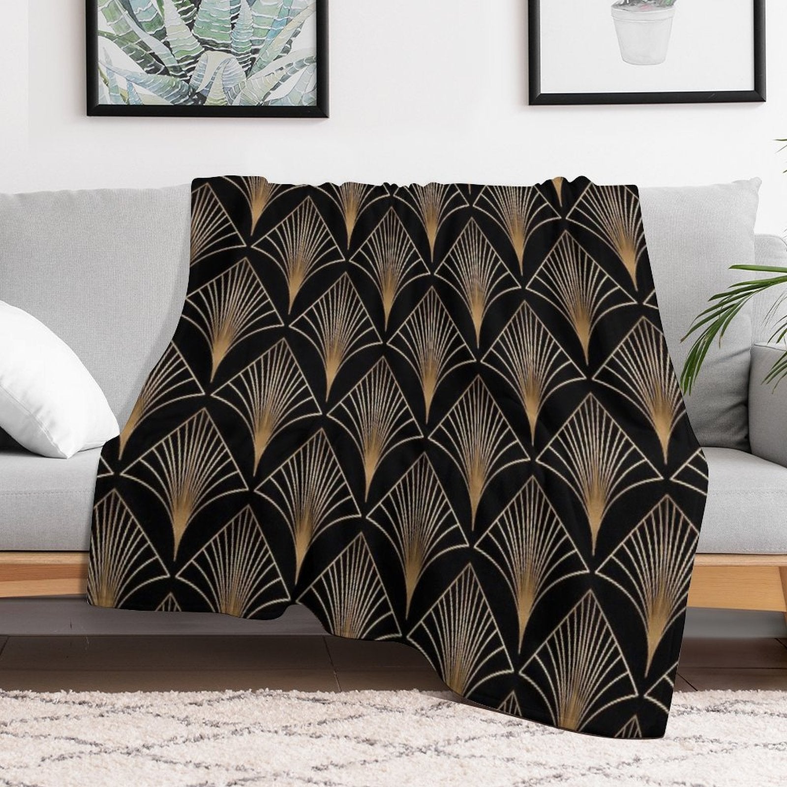 Art Deco Geometric Gold Black Pattern Velvety-soft Throw Blanket