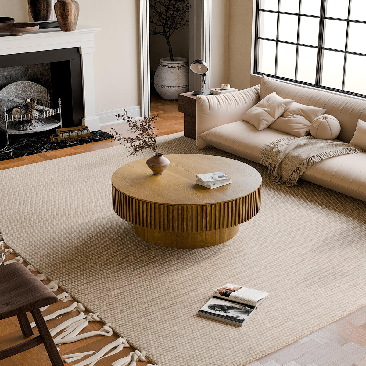 Modern Brown Round Mushroom Coffee Table with Hidden Storage