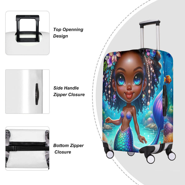 Custom African American Girl Little Mermaid Luggage Cover & Luggage Tag, Luggage Set