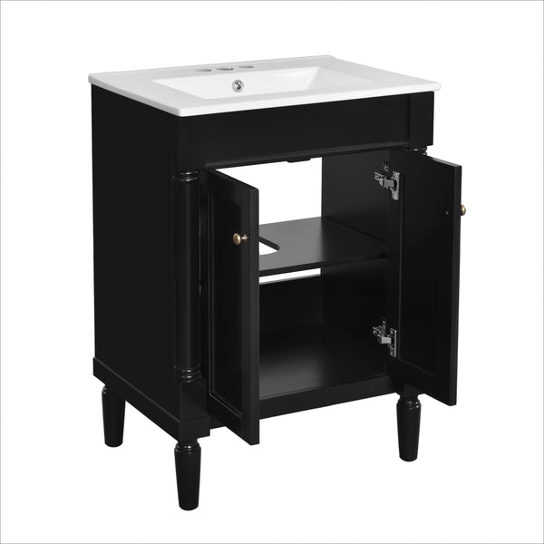 Modern Bathroom Vanity with Top Sink and 2-Tier Large Storage Shelves Cabinet