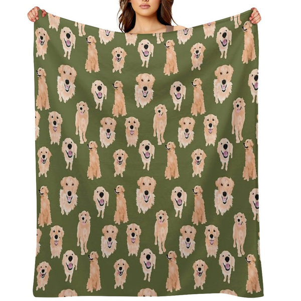 Golden Retrievers Olive Quick-dry Throw Blanket