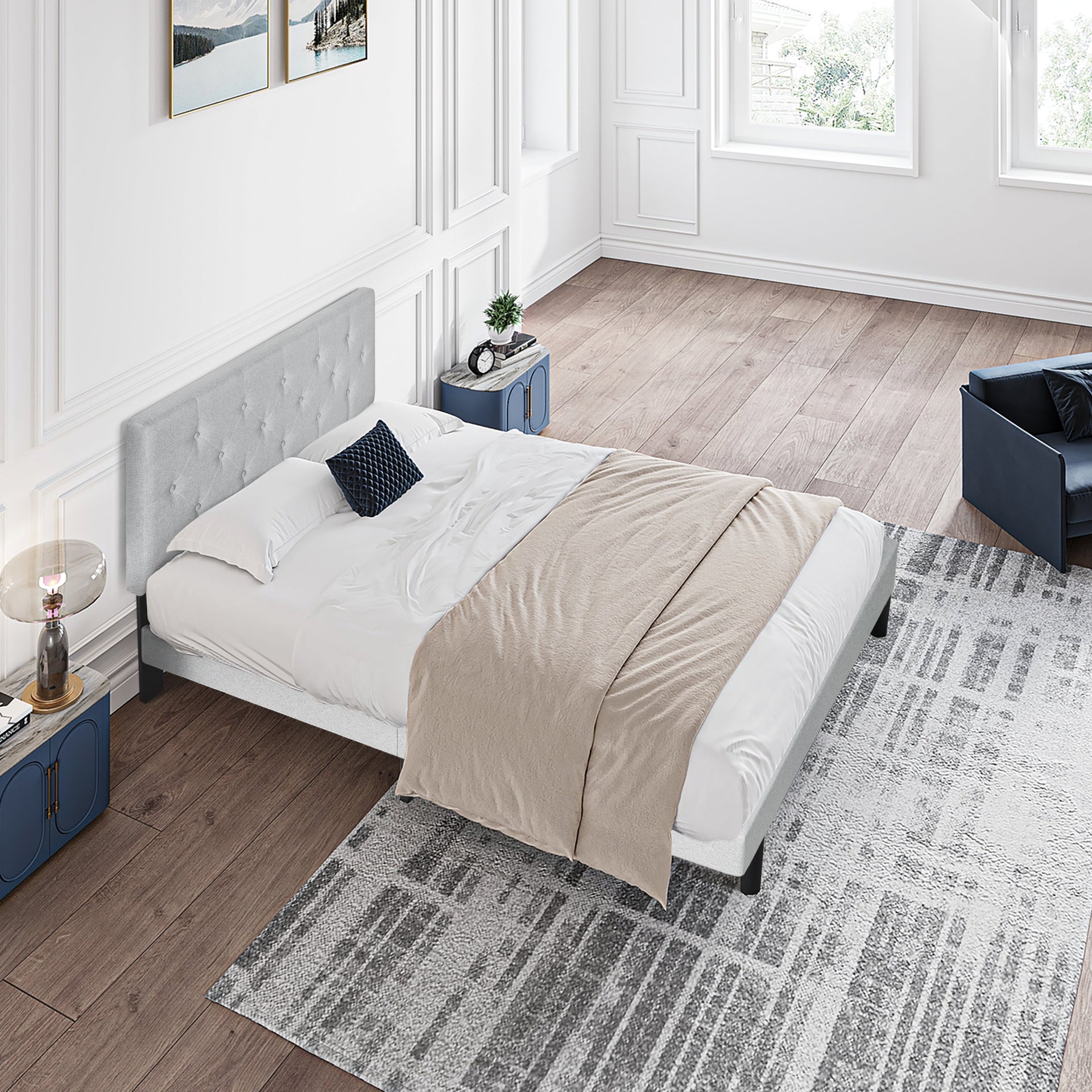 Twin Size Upholstered Platform Bed Frame