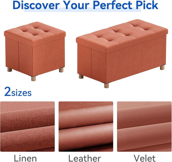 30 Inch Folding Storage Ottoman Bench Bright Orange