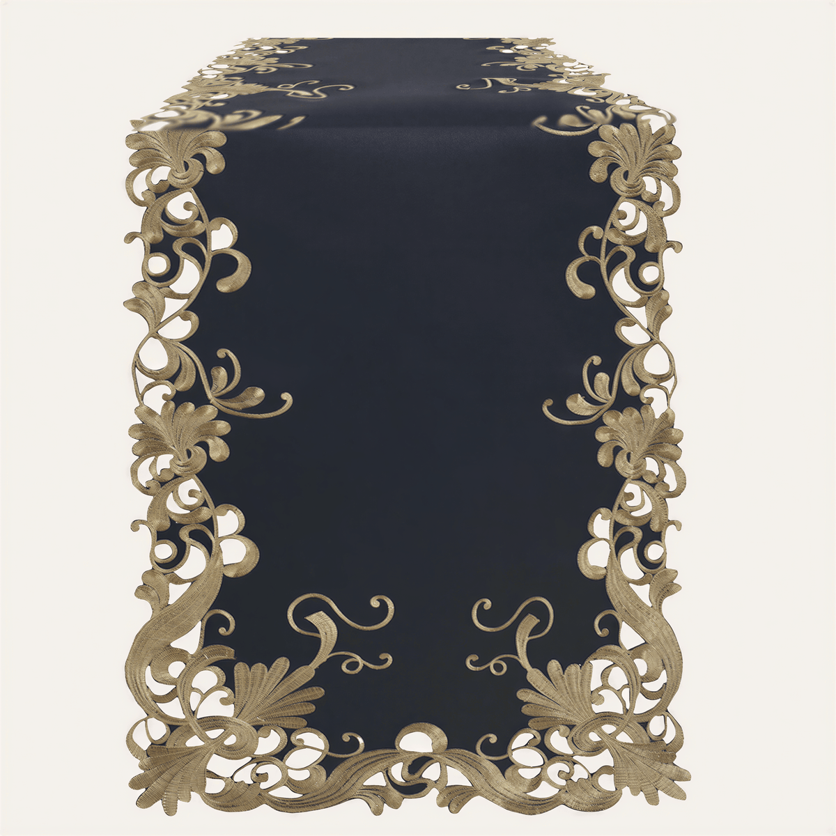 Blue Gold Lace Runner – Vintage Opulence, 14x108 Inch