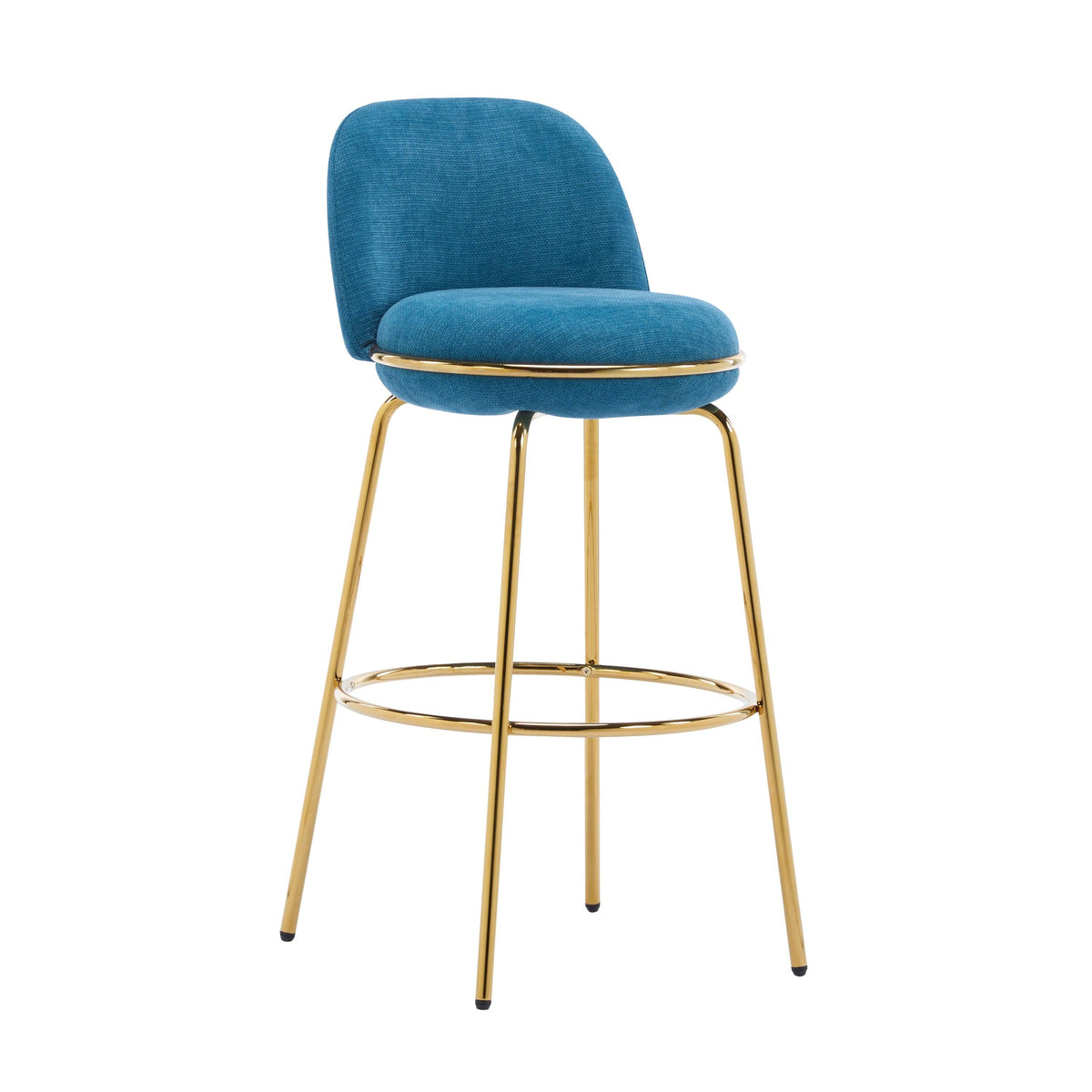 Modern Blue & Gold Upholstered Bar Stools with Backrest & Footrest – Set of 2