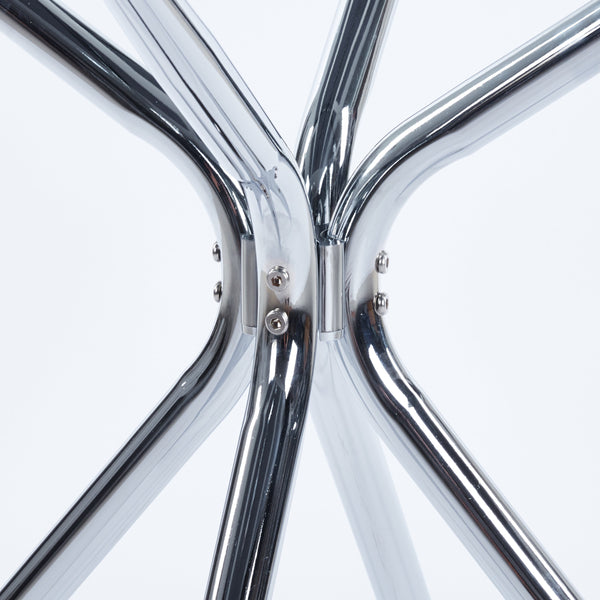 Modern Chrome Metal Leg Dining Table with Tempered Glass Top, Space-Saving Kitchen Table for Living Room, Chrome Color, 35.43 x 35.43 x 29.13 Inches